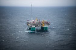 The Gjøa semisubmersible platform in the Norwegian North Sea. The Gjøa semisubmersible platform in the Norwegian North Sea.