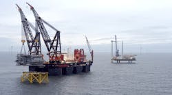Heerema’s semisubmersible crane vessel Sleipnir installed the Hornsea Two offshore substation. Heerema’s semisubmersible crane vessel Sleipnir installed the Hornsea Two offshore substation.
