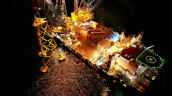 The crane vessel Saipem 7000 installing a 2,000-metric ton jacket at the Seagreen offshore wind farm.