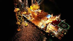 The crane vessel Saipem 7000 installing a 2,000-metric ton jacket at the Seagreen offshore wind farm. The crane vessel Saipem 7000 installing a 2,000-metric ton jacket at the Seagreen offshore wind farm.