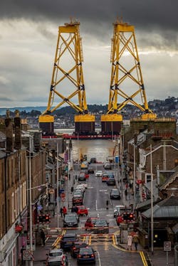 A barge carrying Seagreen turbine jacket foundations passes Broughty Ferry. A barge carrying Seagreen turbine jacket foundations passes Broughty Ferry.