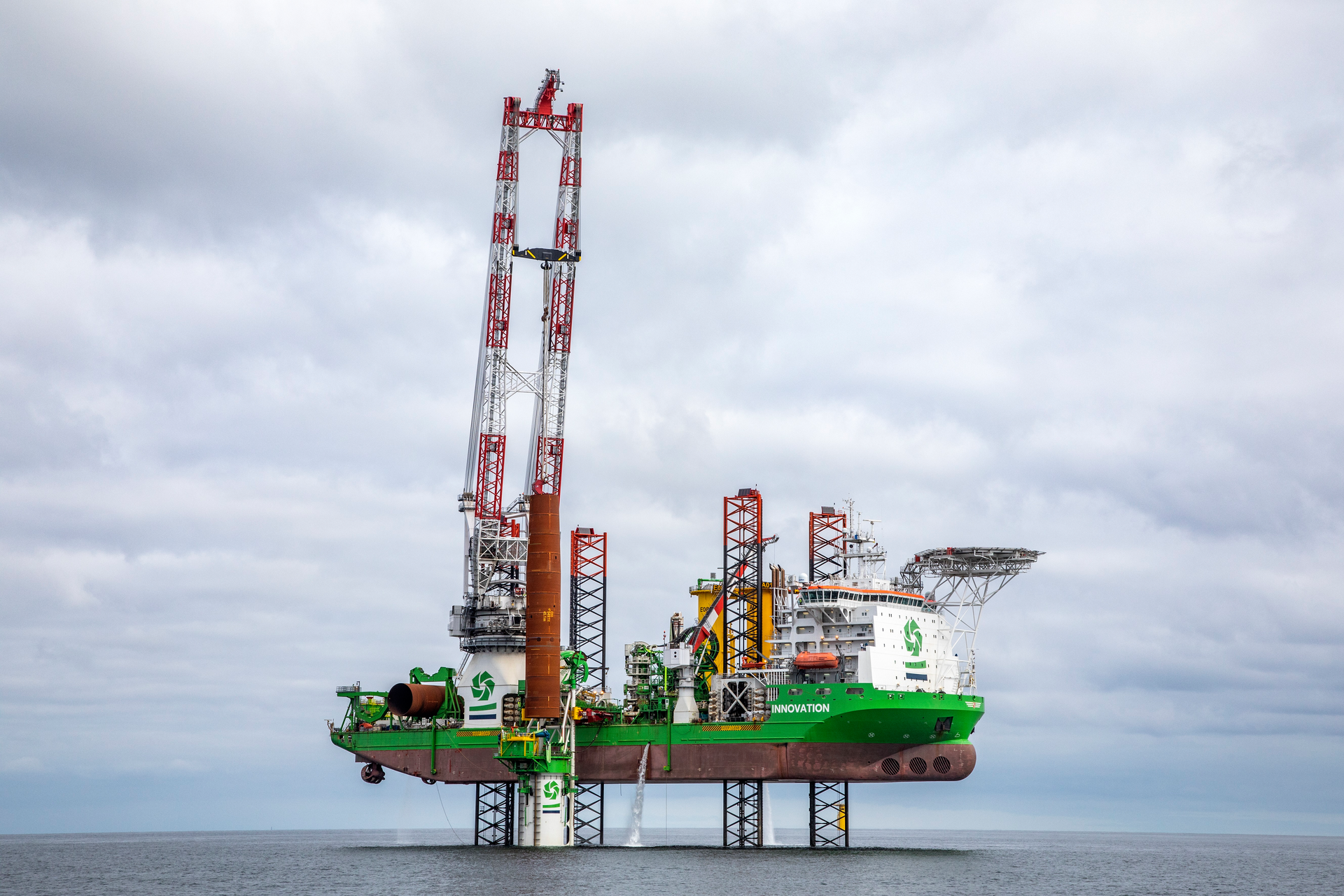 The jackup vessel Innovation is installing the XL foundations in rock.