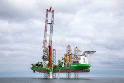 The jackup vessel Innovation is installing the XL foundations in rock. The jackup vessel Innovation is installing the XL foundations in rock.