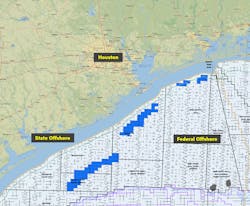 Figure 1: ExxonMobil&rsquo;s shallow water bids and acreage are in blue.