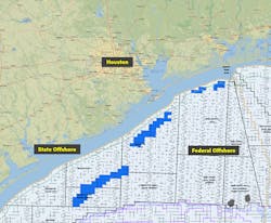 Figure 1: ExxonMobil’s shallow water bids and acreage are in blue. Figure 1: ExxonMobil’s shallow water bids and acreage are in blue.