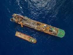 The FPSO Petrojarl I operates at the Atlanta oil field offshore Brazil.