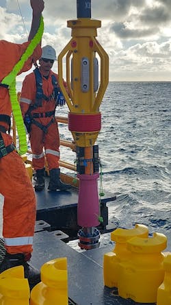 A client’s technician preparing TCP with centralizer to be lowered to the seabed for installation. A client’s technician preparing TCP with centralizer to be lowered to the seabed for installation.
