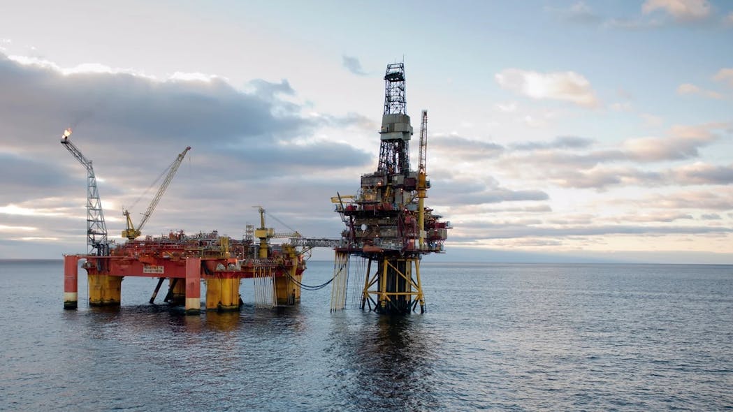 Veslefrikk B is a semisubmersible production platform that is connected to the Veslefrikk A fixed wellhead platform.