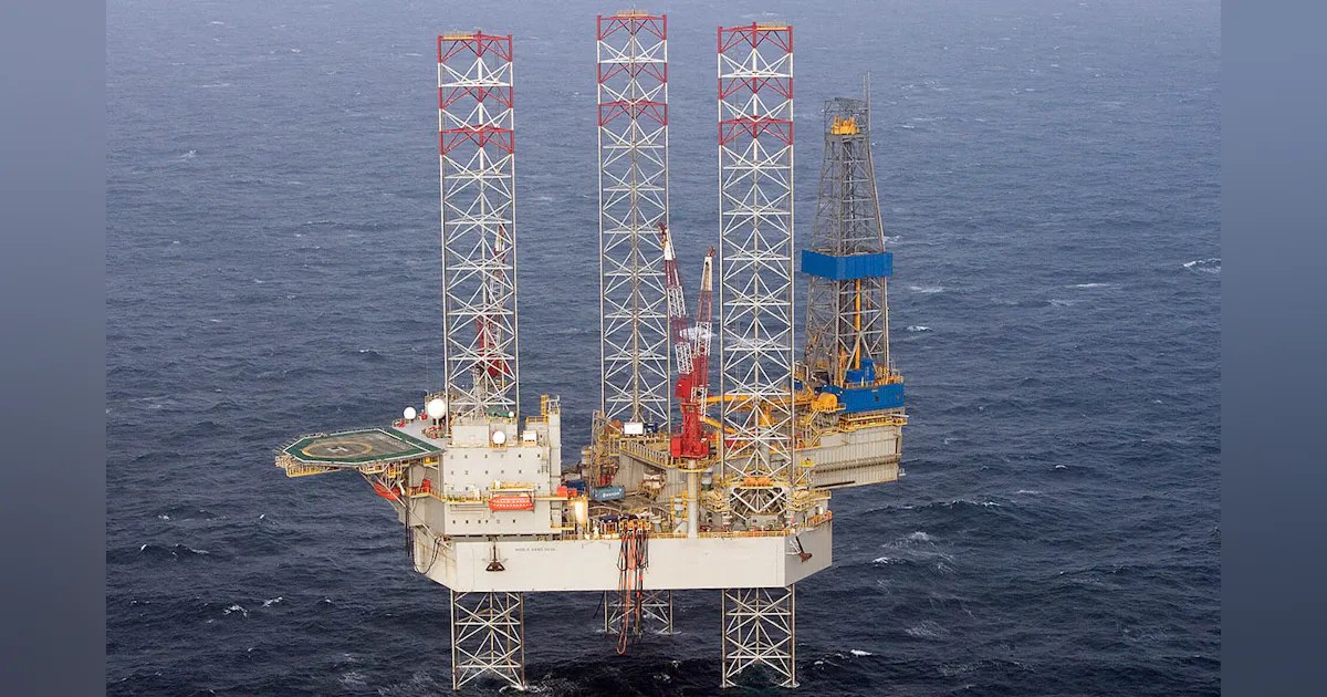 Noble jackup rig ready for drilling from Southwark platform in the UK ...