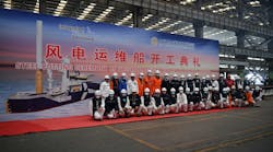 The IWS Skywalker steel cutting ceremony at the CMHI shipyard.