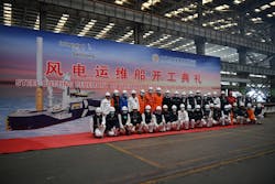 The IWS Skywalker steel cutting ceremony at the CMHI shipyard.