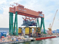 Integration of the Vito topsides with the FPU hull. Integration of the Vito topsides with the FPU hull.