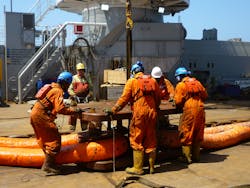 Offshore crew works to deploy mooring system for Argos, the FPU for bp's Mad Dog 2 project. Offshore crew works to deploy mooring system for Argos, the FPU for bp's Mad Dog 2 project.