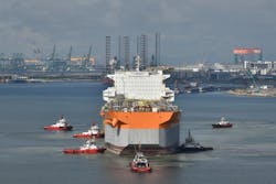 The FPSO Prosperity arrives at the Keppel shipyard in Singapore. The FPSO Prosperity arrives at the Keppel shipyard in Singapore.