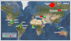 Map showing potentially commercial high-impact discoveries estimated >100 MMboe in 2021. Map showing potentially commercial high-impact discoveries estimated >100 MMboe in 2021.