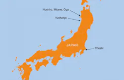 Locations of the three wind projects offshore Japan.