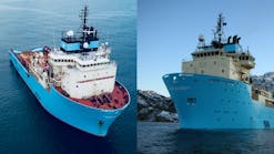 The anchor handling tug supply vessels Maersk Lancer (left) and Maersk Launcher.