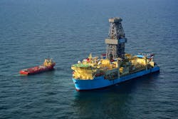 The Krabdagu-1 well was drilled by the drillship Maersk Valiant in 780 m (2,559 ft) of water. The Krabdagu-1 well was drilled by the drillship Maersk Valiant in 780 m (2,559 ft) of water.