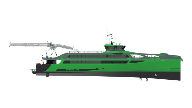 S-type motion compensated gangway with the new fast crew change vessel Aqua Helix.