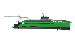 S-type motion compensated gangway with the new fast crew change vessel Aqua Helix.