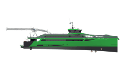 S-type motion compensated gangway with the new fast crew change vessel Aqua Helix. S-type motion compensated gangway with the new fast crew change vessel Aqua Helix.