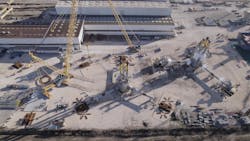 Eiffage Métal’s yard in Fos-sur-Mer is fabricating three floating structures for a pilot floating offshore wind project in the Mediterranean Sea. Eiffage Métal’s yard in Fos-sur-Mer is fabricating three floating structures for a pilot floating offshore wind project in the Mediterranean Sea.