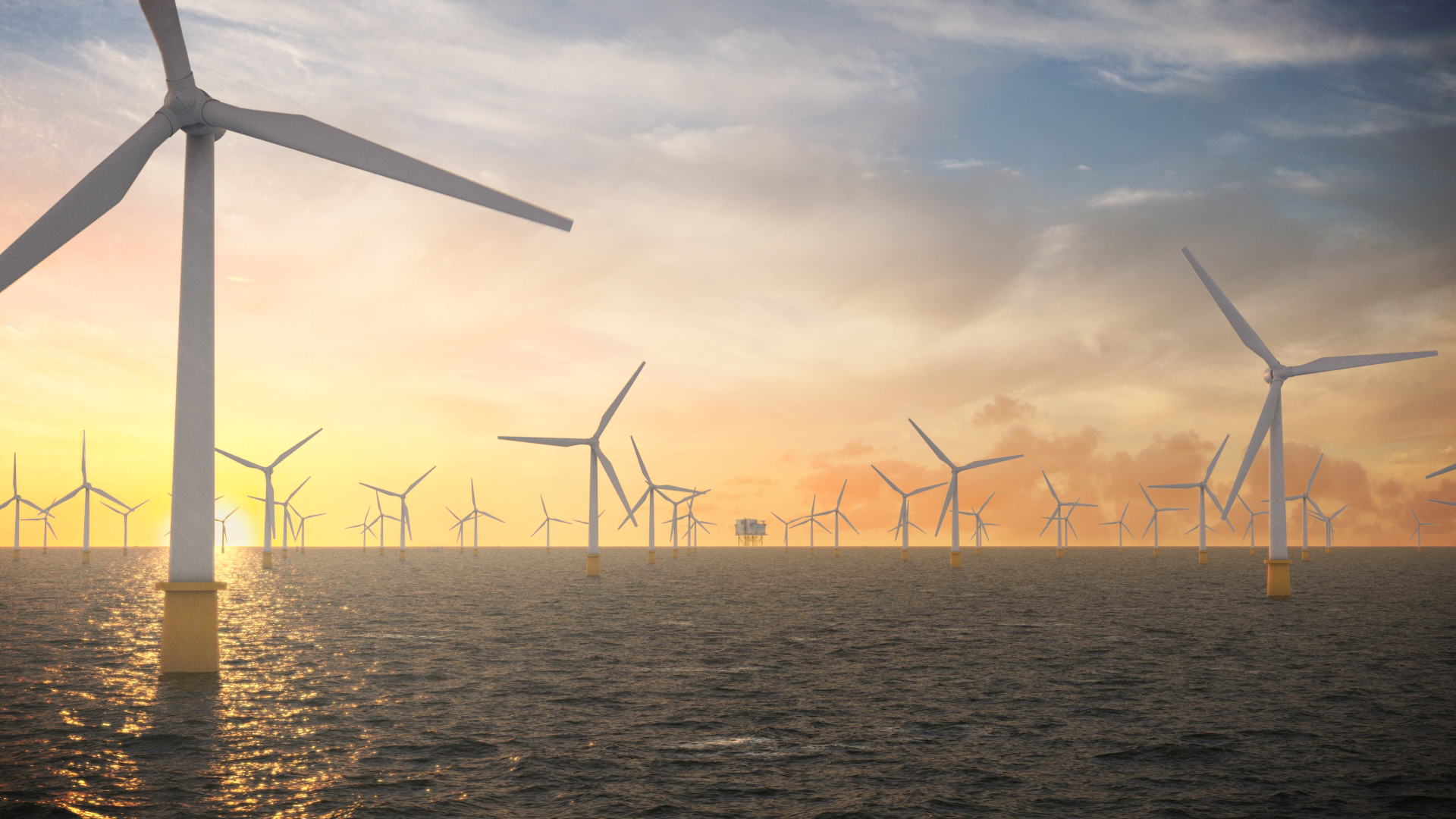 Artistic illustration of the Dogger Bank windfarm.