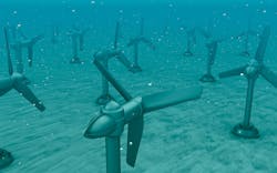 Computer graphic of the type of tidal stream turbines on the seabed for which CGG will design and test new environmental monitoring technology in partnership with the Selkie project.