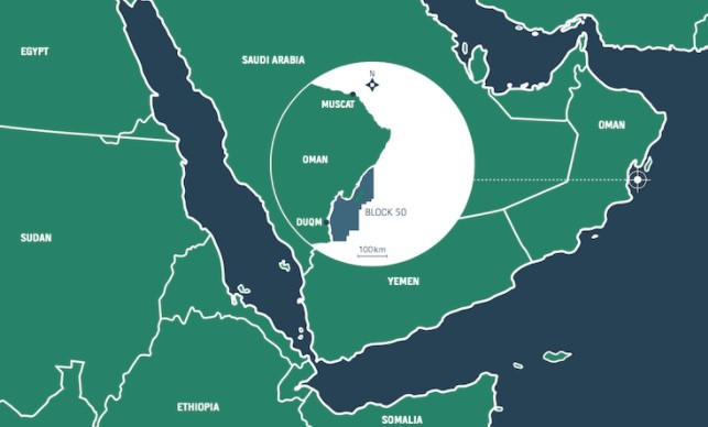 Block 50's position offshore east Oman.
