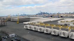 Wind turbine staging operations with the Manhattan skyline in the background (artistic rendition, not final).