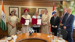 The ONGC Equinor MOU: (From left) ONGC CMD Dr Alka Mittal, Union Minister of Petroleum and Natural Gas Hardeep Singh Puri, Norwegian Foreign Minister Anniken Huitfeldt, Executive Vice President of Equinor Irene Rummelhoff and Norwegian delegation.