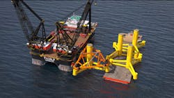 Heerema says that its new “Floating to Floating” installation method allows floaters to be constructed on land before being dry-towed on a transport vessel to the location. Heerema says that its new “Floating to Floating” installation method allows floaters to be constructed on land before being dry-towed on a transport vessel to the location.