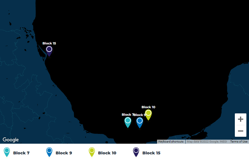 Capricorn has interests in four blocks in the Gulf of Mexico, two as operator (blocks 9 and 15) and two as nonoperator (blocks 7 and 10).
