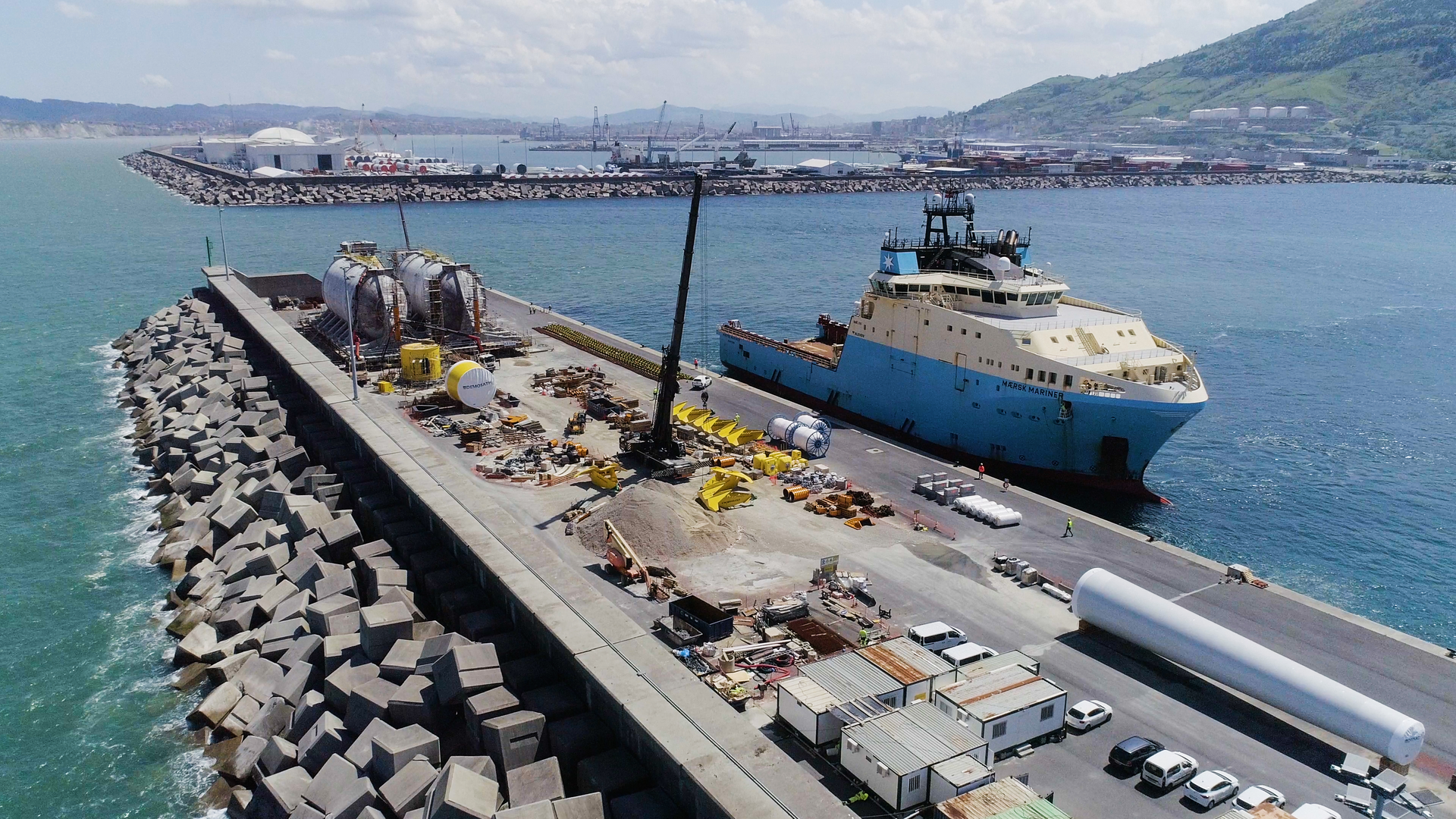The Maersk Mariner vessel is shown at Punta Sollana quay in the port of Bilbao.
