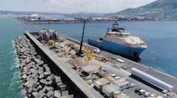 The Maersk Mariner vessel is shown at Punta Sollana quay in the port of Bilbao.