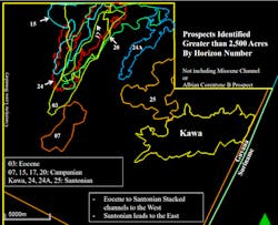 This Northern Corentyne prospect map illustrates the Eocene to Cretaceous. This Northern Corentyne prospect map illustrates the Eocene to Cretaceous.