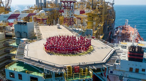 The Prelude team celebrates its first LNG cargo.