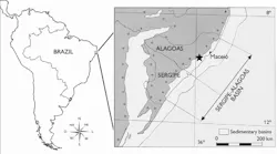 Location map of the Sergipe-Alagoas Basin offshore northeastern Brazil. The star indicates the municipality of São Miguel dos Campos (modified from Souza-Lima et al., 2002).