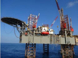 The F.G. McClintock jackup rig has a max drilling depth of 21,000 feet. The F.G. McClintock jackup rig has a max drilling depth of 21,000 feet.