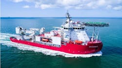The MPV Everest offshore support vessel is owned by Maritime Construction Service and equipped with MacGregor AHC cranes. The MPV Everest offshore support vessel is owned by Maritime Construction Service and equipped with MacGregor AHC cranes.
