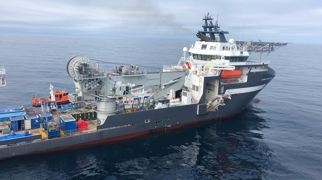 Following the fast-tracked development of project-specific procedures by the project delivery team, JF Subtech moved swiftly to charter the Olympic Challenger offshore construction vessel (pictured) and mobilize a team of 35 offshore personnel to safely execute the scope of work.