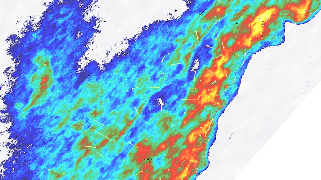 A single realization (P90) of effective porosity from geostatistical inversion for a reservoir layer in a producing presalt field offshore Brazil enhances the understanding of reservoir quality for field development planning. This model was generated using data processed with the latest CGG imaging technology and RockMod geostatistical inversion to integrate all available information, including seismic, well data and other a-priori information to derive more accurate reservoir property estimates and understand their uncertainty. (Image courtesy of Petrobras; Source: earthdoc.org/content/papers/10.3997/2214-4609.201902176)