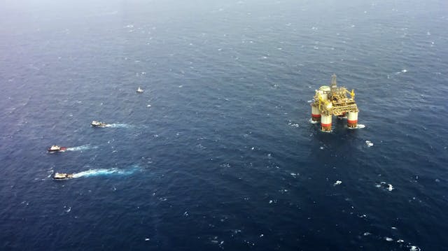 An unidentified oil rig operates offshore Louisiana.
