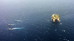 An unidentified oil rig operates offshore Louisiana. An unidentified oil rig operates offshore Louisiana.