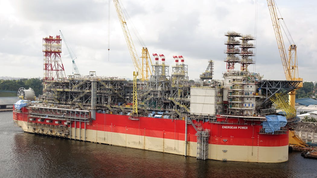 The Energean Power FPSO in the Admiralty Yard in Singapore in February 2021.