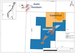Velocette is a large gas prospect within tieback distance to Aasta Hansteen. PGNiG-operated Copernicus is an existing well producing 254 MMboe.