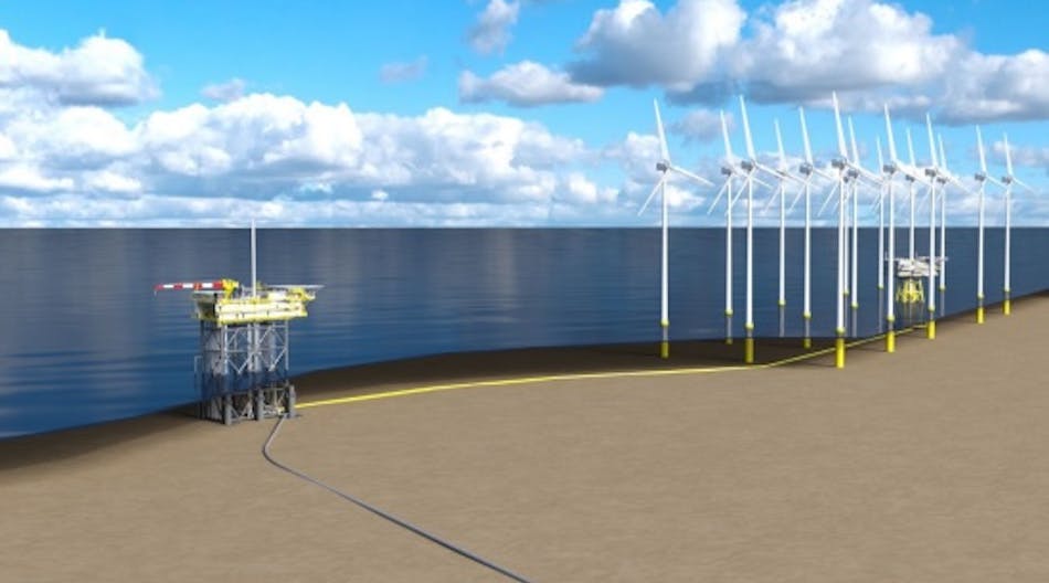 This illustration depicts visualization platform N05-A and connection to wind farm Riffgat.