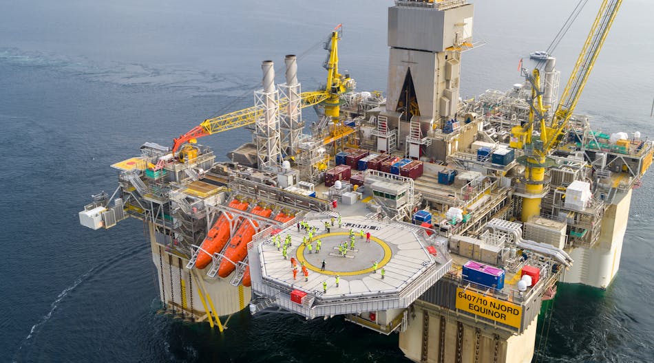 The modified Njord A drilling/production platform back on location in the Norwegian Sea.