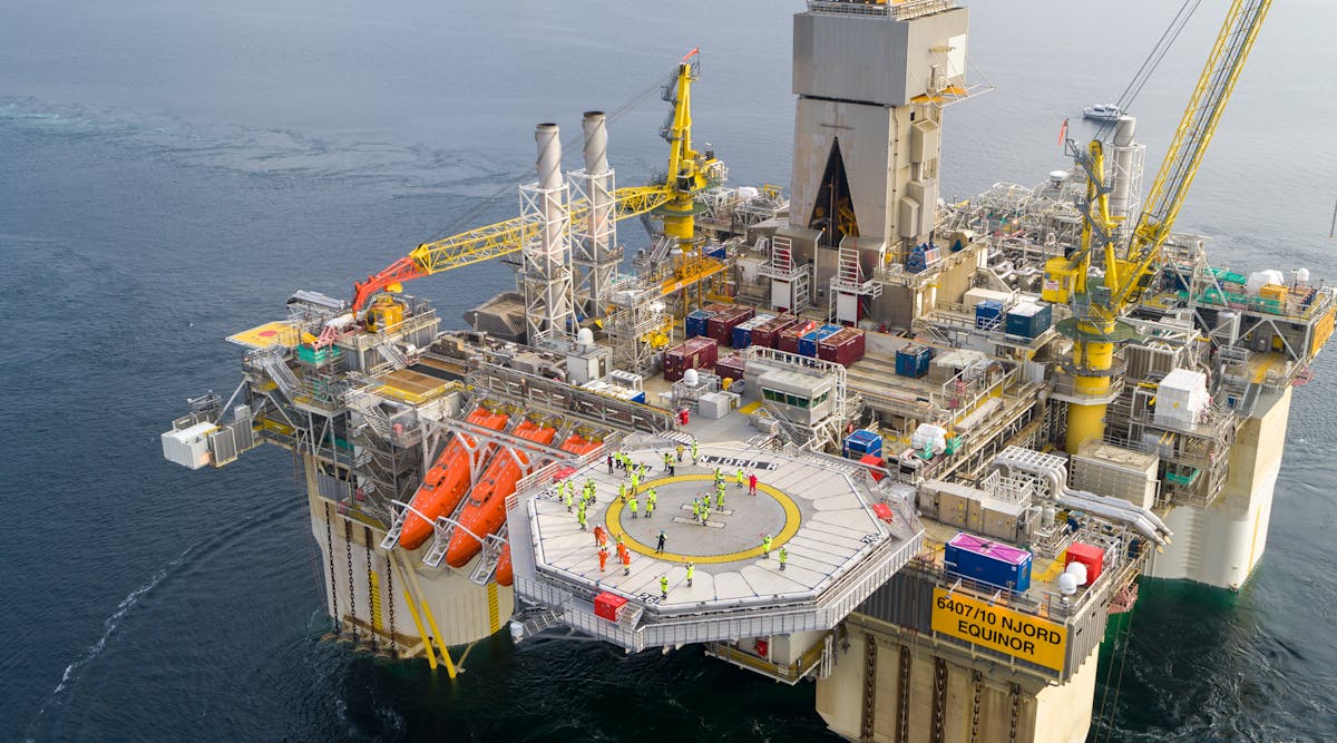 The modified Njord A drilling/production platform back on location in the Norwegian Sea.