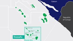 The Dussafu license is situated within the Ruche Exclusive Exploitation Area, which covers 850 sq km and includes six discovered oil fields and numerous leads and prospects. The Dussafu license is situated within the Ruche Exclusive Exploitation Area, which covers 850 sq km and includes six discovered oil fields and numerous leads and prospects.